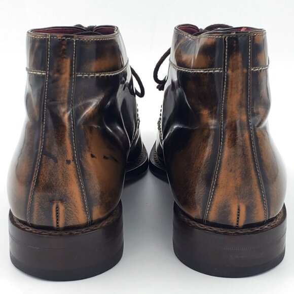 Mezlan Spain Antiqued Brown Gloss Leather Chukka Boots Mens 12 Dress Ankle Shoes - Picture 3 of 13